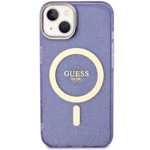 Etui Guess Glitter Gold MagSafe na iPhone 14 Plus - purpurowe