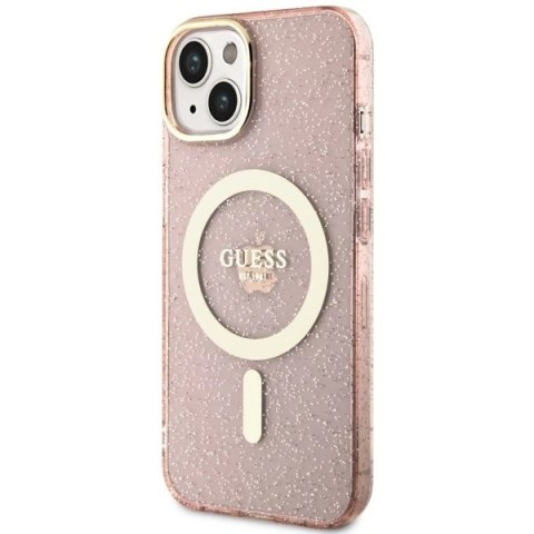 Etui Guess Glitter Gold MagSafe na iPhone 14 Plus - różowe