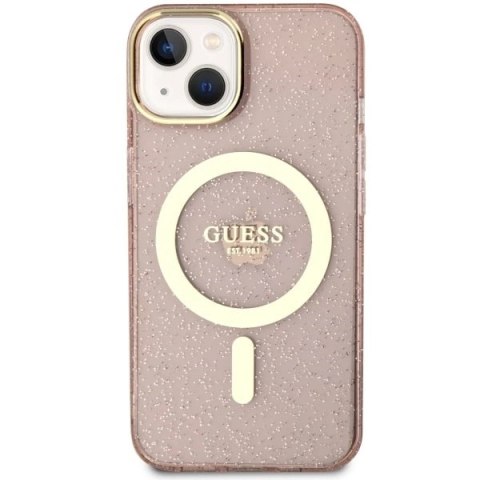 Etui Guess Glitter Gold MagSafe na iPhone 14 Plus - różowe