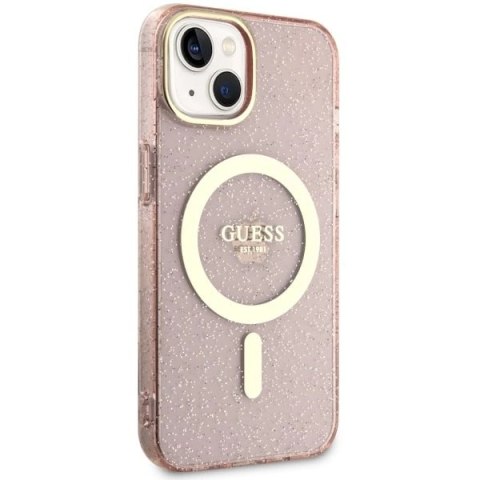 Etui Guess Glitter Gold MagSafe na iPhone 14 Plus - różowe