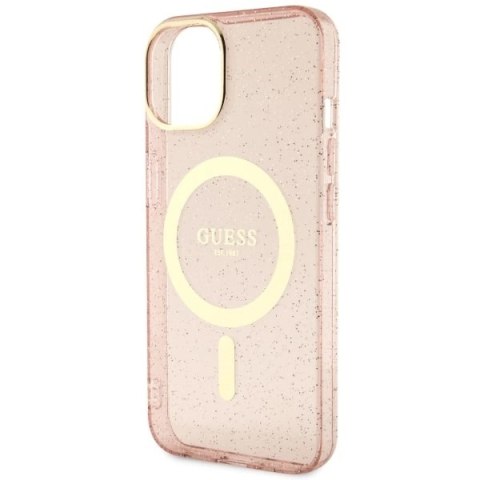 Etui Guess Glitter Gold MagSafe na iPhone 14 Plus - różowe