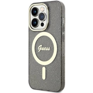 Etui Guess Glitter Gold MagSafe na iPhone 14 Pro Max - czarne