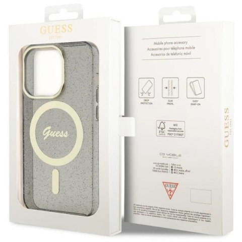 Etui Guess Glitter Gold MagSafe na iPhone 14 Pro Max - czarne