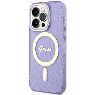 Etui Guess Glitter Gold MagSafe na iPhone 14 Pro Max - purpurowe
