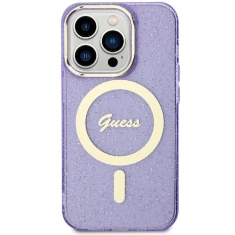 Etui Guess Glitter Gold MagSafe na iPhone 14 Pro Max - purpurowe