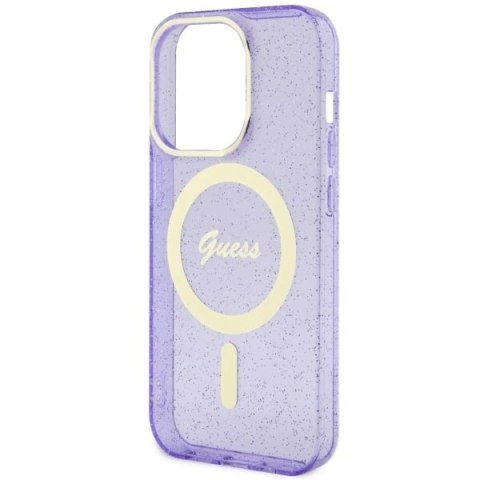 Etui Guess Glitter Gold MagSafe na iPhone 14 Pro Max - purpurowe