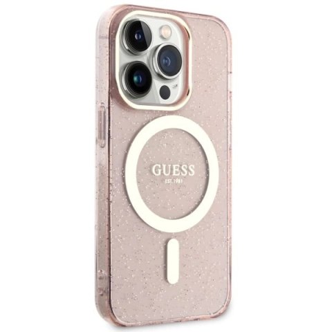 Etui Guess Glitter Gold MagSafe na iPhone 14 Pro Max - różowe