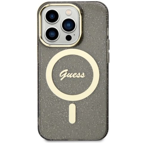 Etui Guess Glitter Gold MagSafe na iPhone 14 Pro - czarne