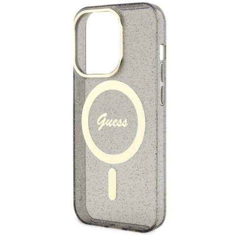 Etui Guess Glitter Gold MagSafe na iPhone 14 Pro - czarne