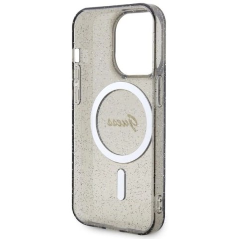 Etui Guess Glitter Gold MagSafe na iPhone 14 Pro - czarne