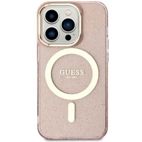 Etui Guess Glitter Gold MagSafe na iPhone 14 Pro - różowe