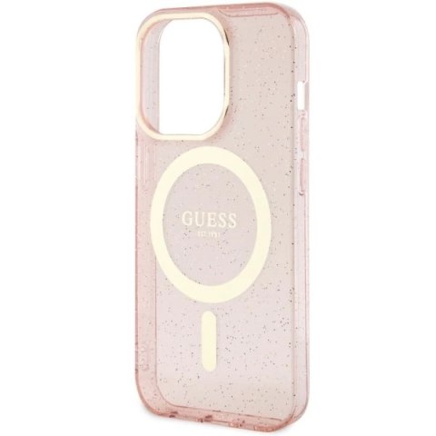 Etui Guess Glitter Gold MagSafe na iPhone 14 Pro - różowe