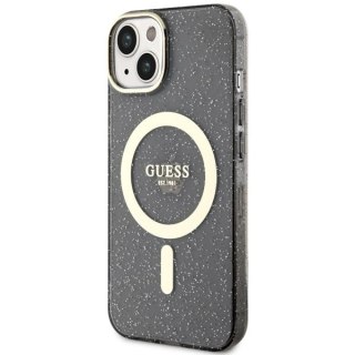Etui Guess Glitter Gold MagSafe na iPhone 14 - czarne