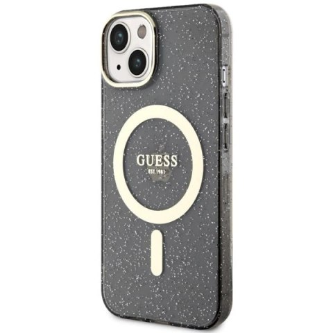 Etui Guess Glitter Gold MagSafe na iPhone 14 - czarne