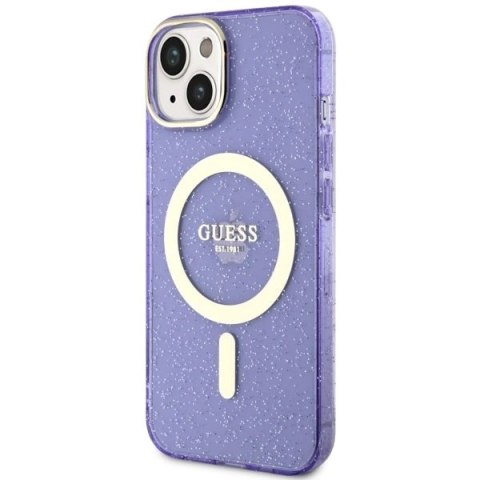 Etui Guess Glitter Gold MagSafe na iPhone 14 - purpurowe