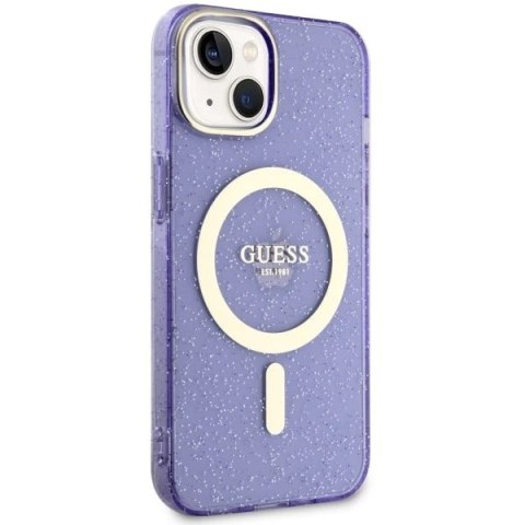 Etui Guess Glitter Gold MagSafe na iPhone 14 - purpurowe
