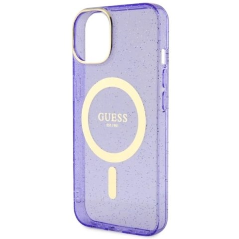 Etui Guess Glitter Gold MagSafe na iPhone 14 - purpurowe