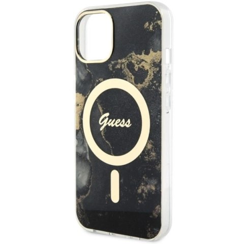 Etui Guess Golden Marble MagSafe na iPhone 14 Plus - czarne