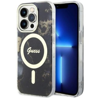 Etui Guess Golden Marble MagSafe na iPhone 14 Pro Max - czarne