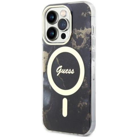Etui Guess Golden Marble MagSafe na iPhone 14 Pro Max - czarne