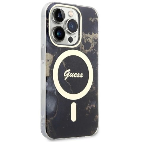 Etui Guess Golden Marble MagSafe na iPhone 14 Pro Max - czarne