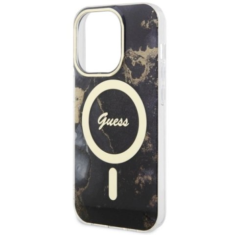 Etui Guess Golden Marble MagSafe na iPhone 14 Pro Max - czarne