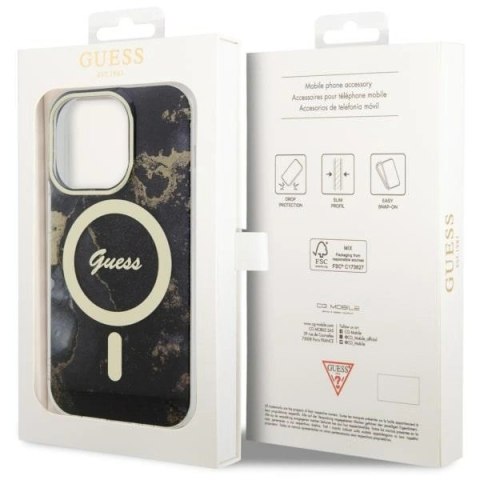 Etui Guess Golden Marble MagSafe na iPhone 14 Pro Max - czarne