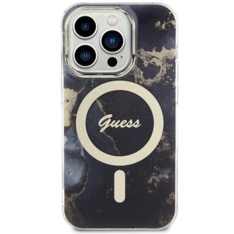 Etui Guess Golden Marble MagSafe na iPhone 14 Pro - czarne