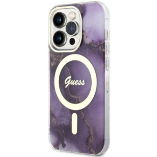 Etui Guess Golden Marble MagSafe na iPhone 14 Pro - purpurowe