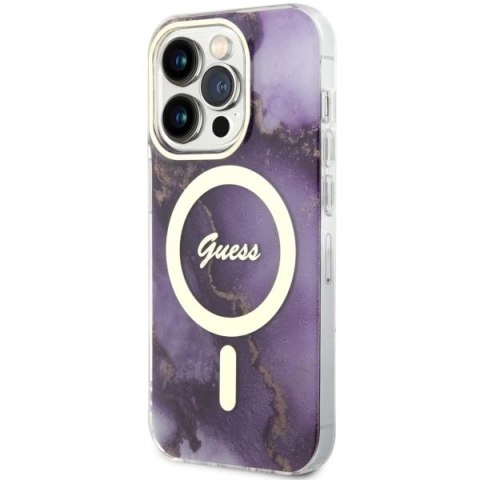 Etui Guess Golden Marble MagSafe na iPhone 14 Pro - purpurowe