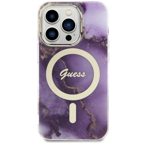 Etui Guess Golden Marble MagSafe na iPhone 14 Pro - purpurowe