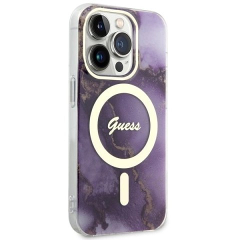 Etui Guess Golden Marble MagSafe na iPhone 14 Pro - purpurowe