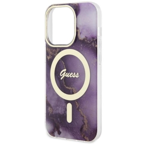 Etui Guess Golden Marble MagSafe na iPhone 14 Pro - purpurowe