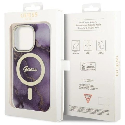 Etui Guess Golden Marble MagSafe na iPhone 14 Pro - purpurowe