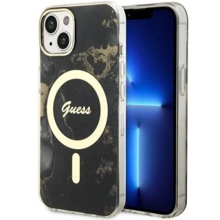 Etui Guess Golden Marble MagSafe na iPhone 14 - czarne