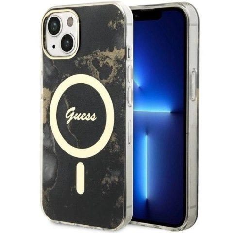 Etui Guess Golden Marble MagSafe na iPhone 14 - czarne