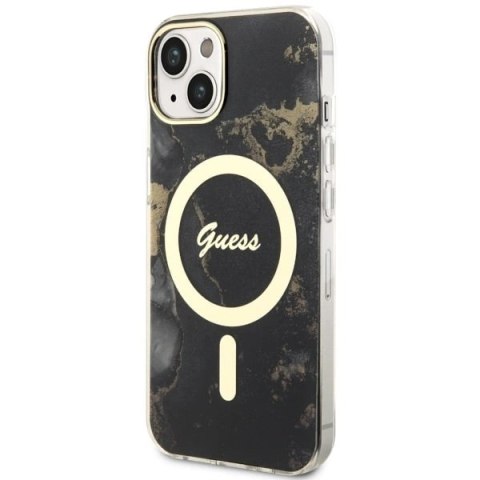Etui Guess Golden Marble MagSafe na iPhone 14 - czarne
