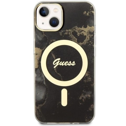Etui Guess Golden Marble MagSafe na iPhone 14 - czarne