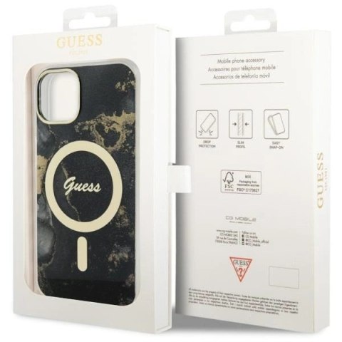 Etui Guess Golden Marble MagSafe na iPhone 14 - czarne