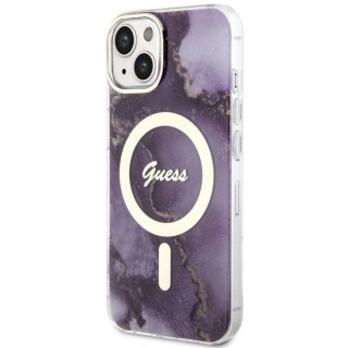 Etui Guess Golden Marble MagSafe na iPhone 14 - purpurowe
