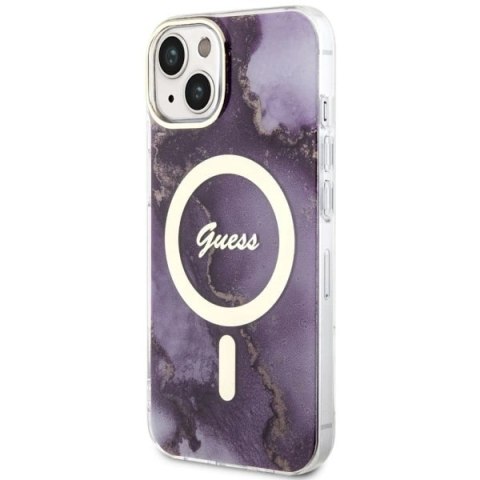 Etui Guess Golden Marble MagSafe na iPhone 14 - purpurowe
