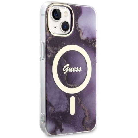Etui Guess Golden Marble MagSafe na iPhone 14 - purpurowe