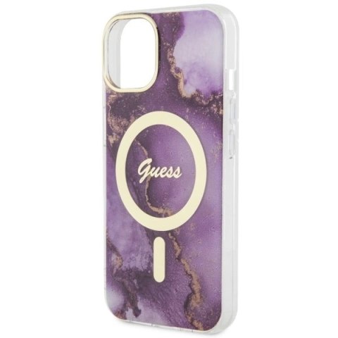 Etui Guess Golden Marble MagSafe na iPhone 14 - purpurowe