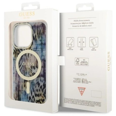 Etui Guess Leopard MagSafe na iPhone 14 Pro Max - niebieskie