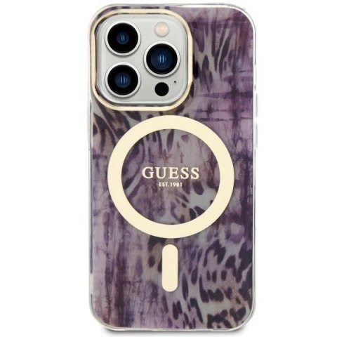 Etui Guess Leopard MagSafe na iPhone 14 Pro Max - różowe