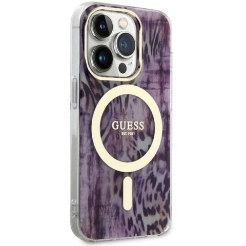 Etui Guess Leopard MagSafe na iPhone 14 Pro Max - różowe