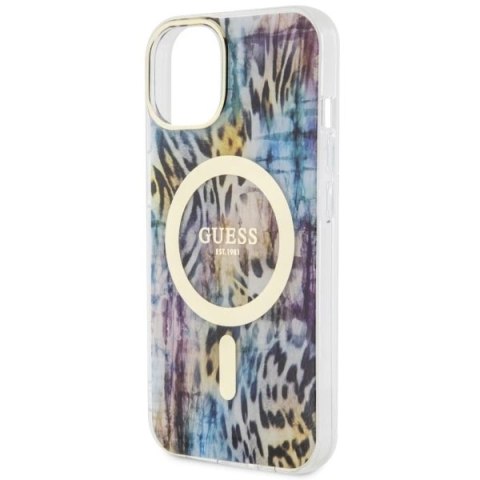 Etui Guess Leopard MagSafe na iPhone 14 - niebieskie