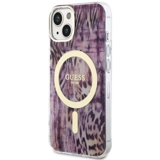 Etui Guess Leopard MagSafe na iPhone 14 - różowe