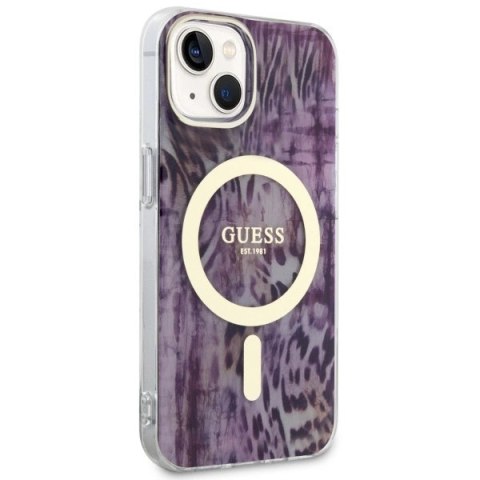 Etui Guess Leopard MagSafe na iPhone 14 - różowe