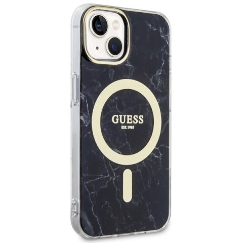 Etui Guess Marble MagSafe na iPhone 14 Plus - czarne